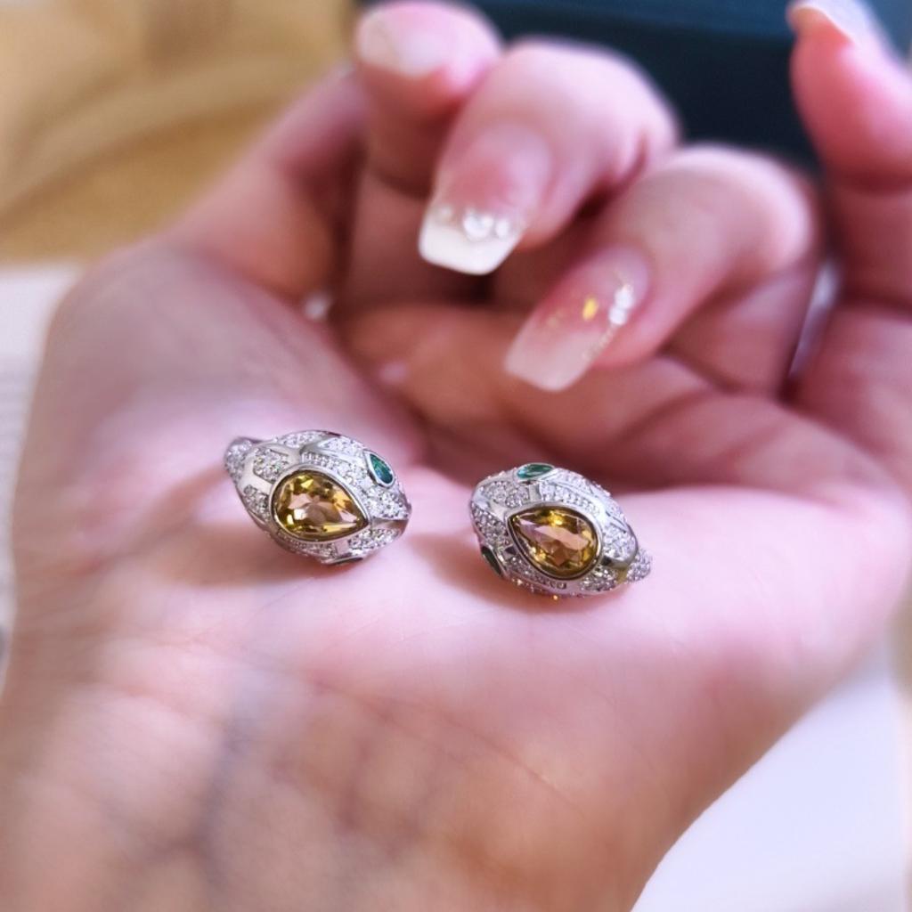 S925 Silver Snake Earrings with Natural Crystal/Topaz/Peridot/Garnet, Luxury Jewelry for Women