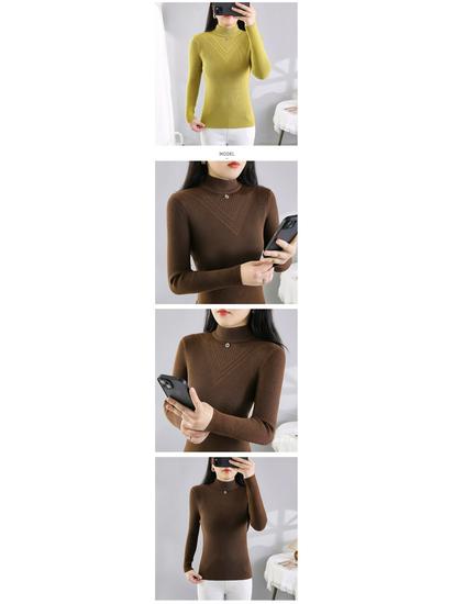 High Neck Slim Fit Sweater - Long Sleeve Solid Knitwear for Autumn/Winter