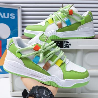 2024 New Autumn and Winter Sports Leisure Green Sports Board Shoes Creative Lacing Design Multi Color Versatile Men's Shoes