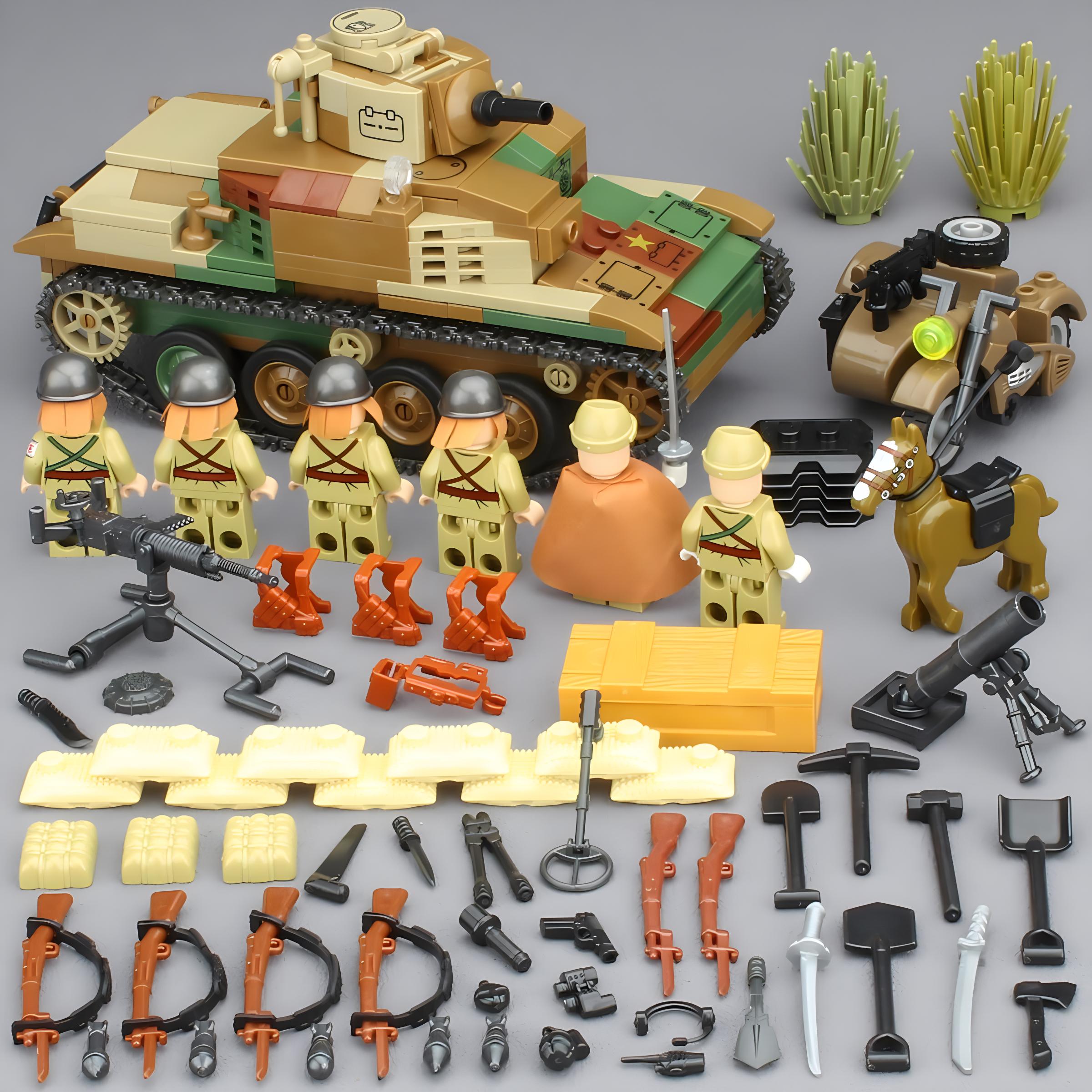 Professional Fishing Boys Wwii Soldier Japanese Army Military Weapon Model Ww2 M25 Heavy Armored Vehicle Type Track Battle Tank Building Blocks Bricks Toy