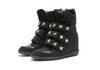 Women's Frosted Leather High-Top Sneakers with Hidden Height-Boosting Sole