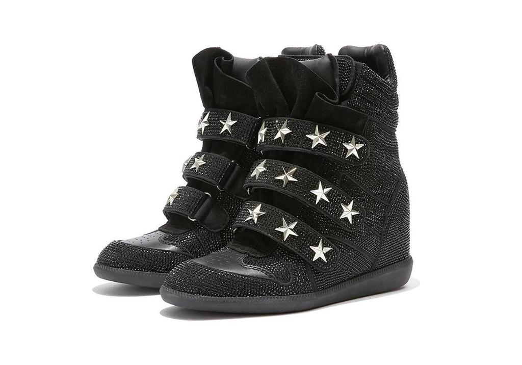 Women's Frosted Leather High-Top Sneakers with Hidden Height-Boosting Sole