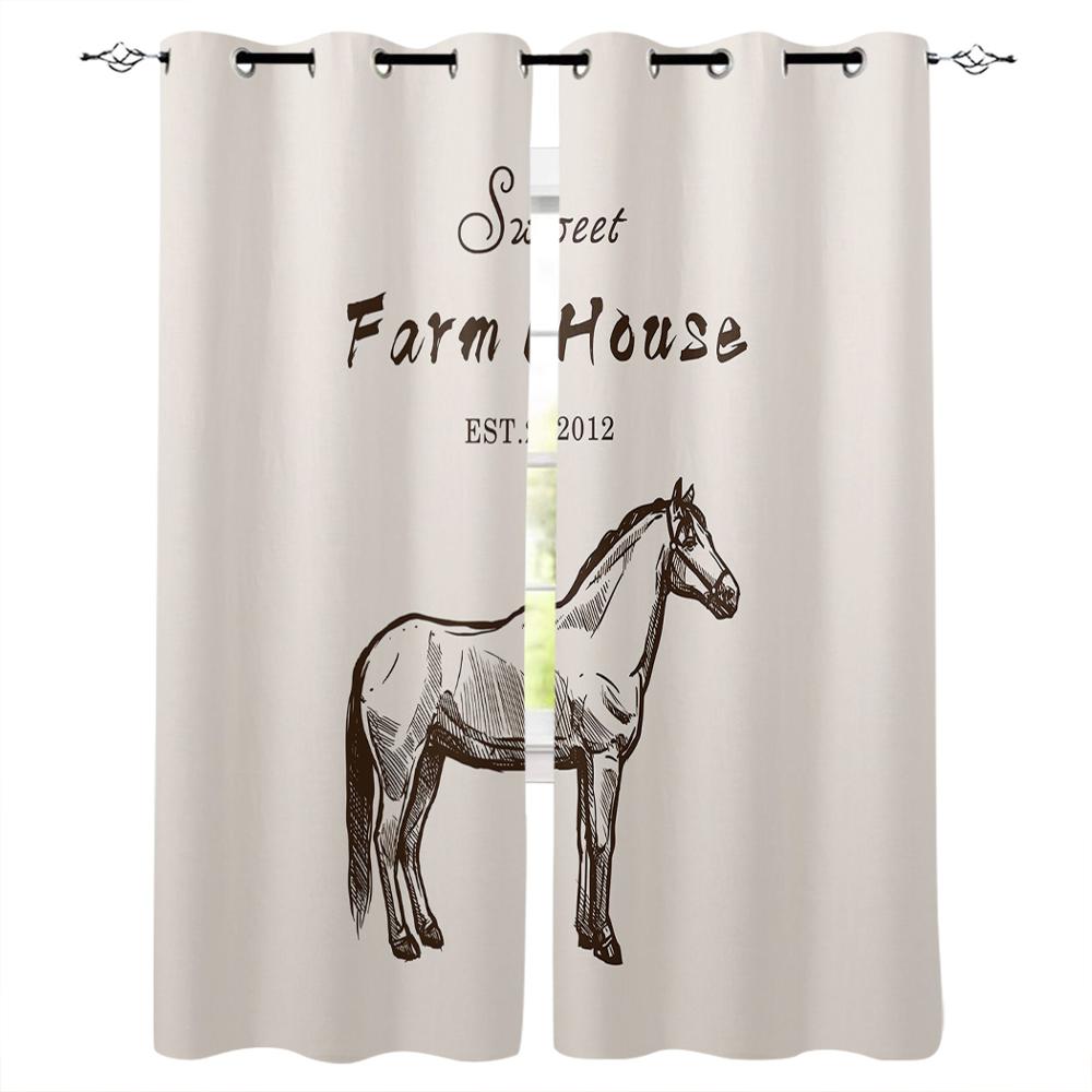 

Силуэт лошади на тему фермерской жизни, оконные шторы, шторы для гостиной, декоративные предметы для гостиной 135W x 60H(cm)
