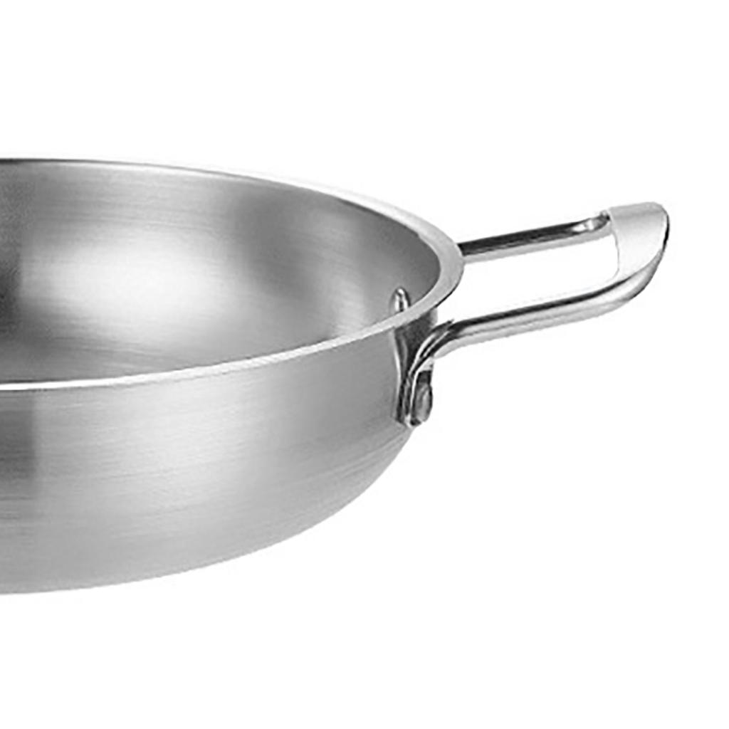 Dual Loop Handle Frying Pans 1350ML Thicken Stainless Steel Flat Bottom Skillet for Cooking Seafood