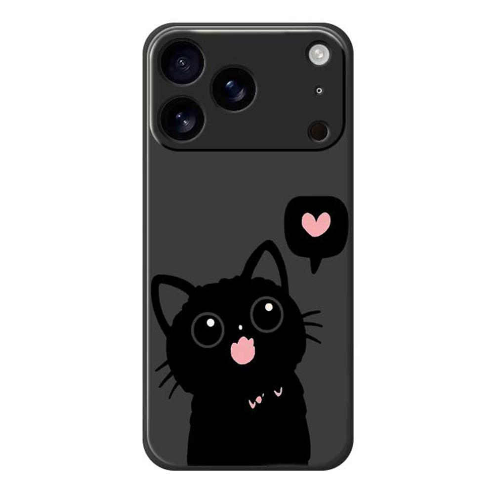 For iPhone 17 Pro Max Case Love Black Cat Pattern Printing Straight Edge TPU Phone Back Cover