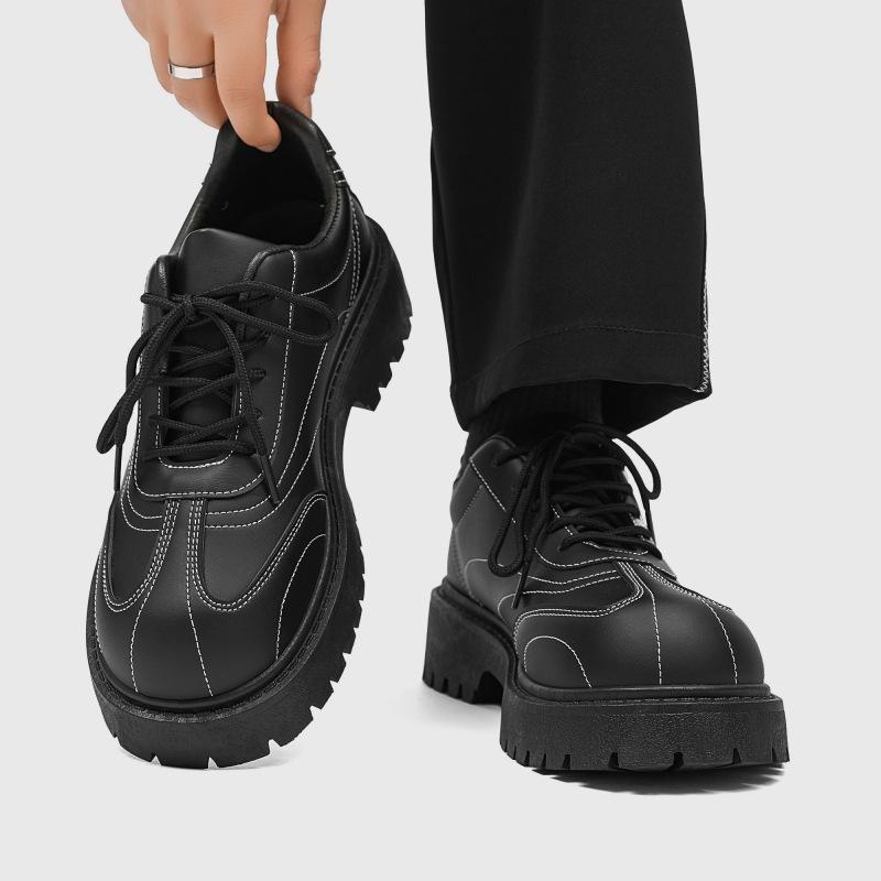 Men's casual leather shoes autumn new trend fashion big head shoes niche low-top thick-soled heightening men's shoes