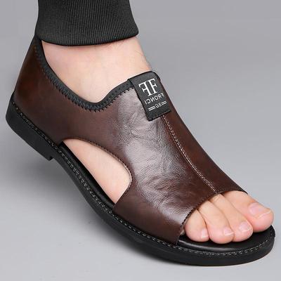 Sandálias Romanas de Couro Masculinas Verão 2025: Sapatos Casuais Antiderrapantes, Respiráveis e com Sola Macia