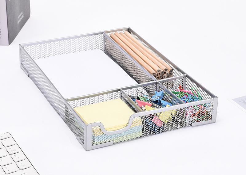 Multi-Compartment Metal Mesh Desktop Organizer Tray