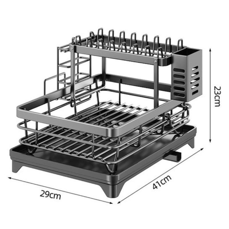 Plateau d'égouttage anti-rouille 304 Étagère de rangement multifonctionnelle pour ustensiles de cuisine pour armoires de cuisine Étagère à vaisselle à deux niveaux en acier inoxydable