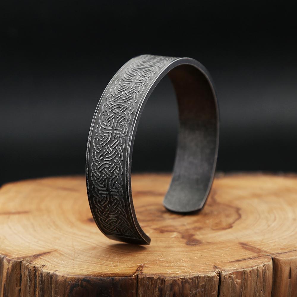 Vintage Vikings Celtic Knot Cuff Bracelet For Men Women 316L Stainless Steel Nordic Amulet Bangles Charm Jewelry Gifts