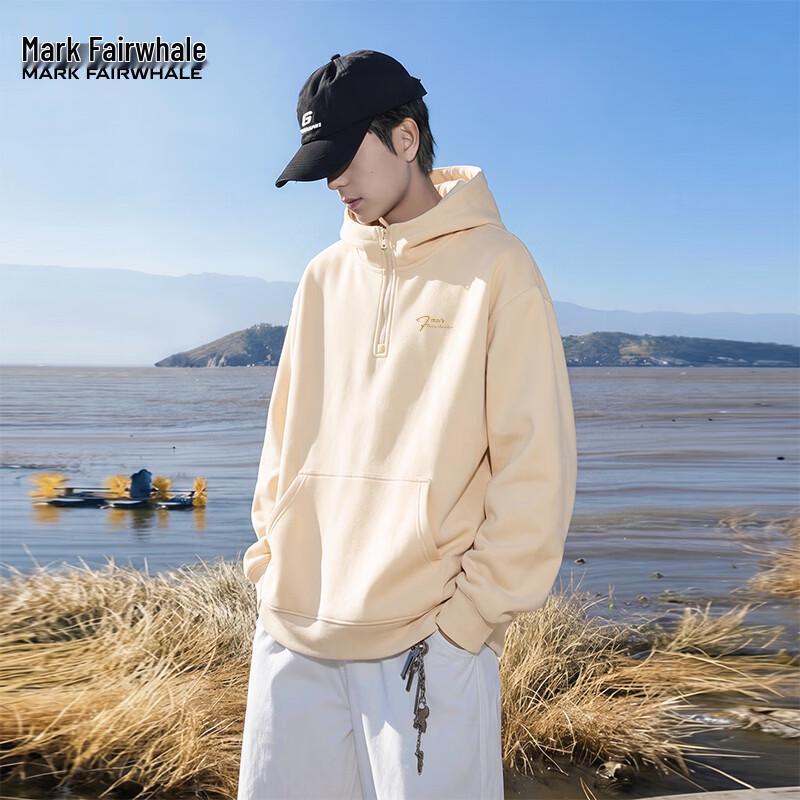 Mark Fairwhale Men's American-Style Loose Half-Zip Hooded Sweatshirt