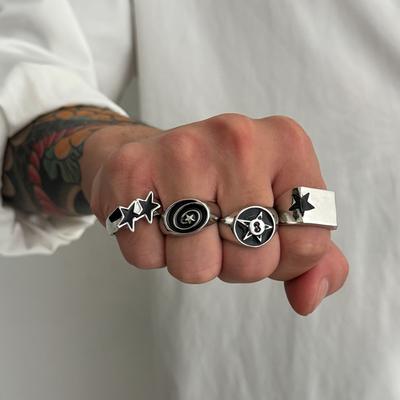 Five-Pointed Star Ring Men's Trendy High-End Hip-Hop Niche Personality Ring Set Men's Jewelry