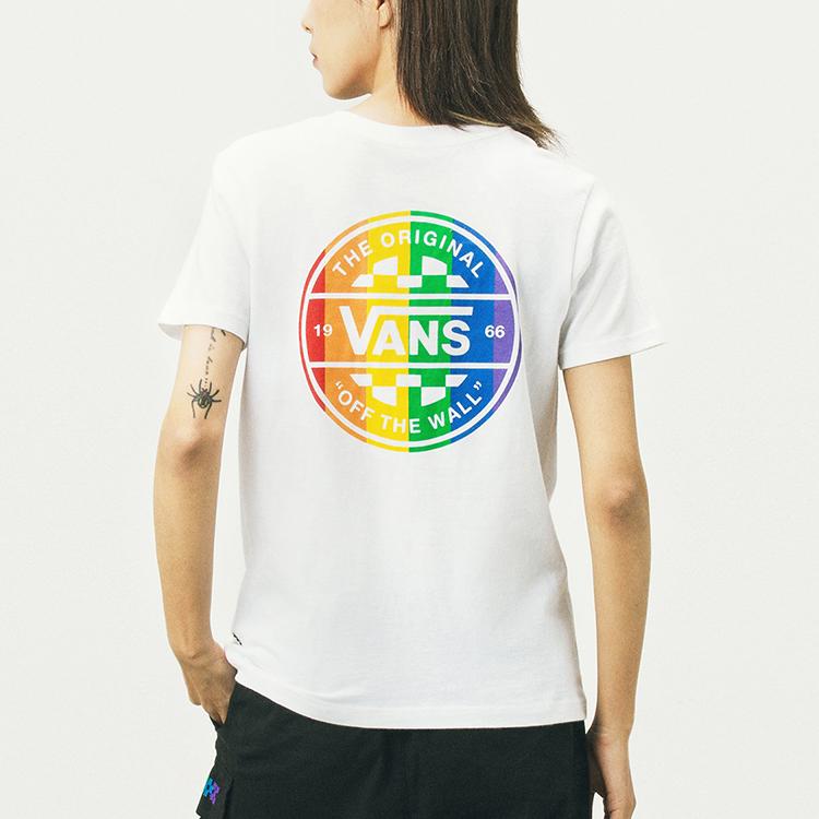 Vans Rainbow Letter Print Round Neck Short Sleeve T-Shirt Women Tops White VN0A5EUQWHT