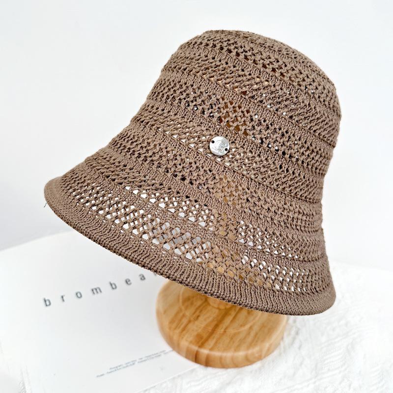 Hat Women's Summer Sunscreen Knitted Bucket Hat Small Brim Fisherman Thin Hollow Ultra Light Leisure Basin Hat Versatile