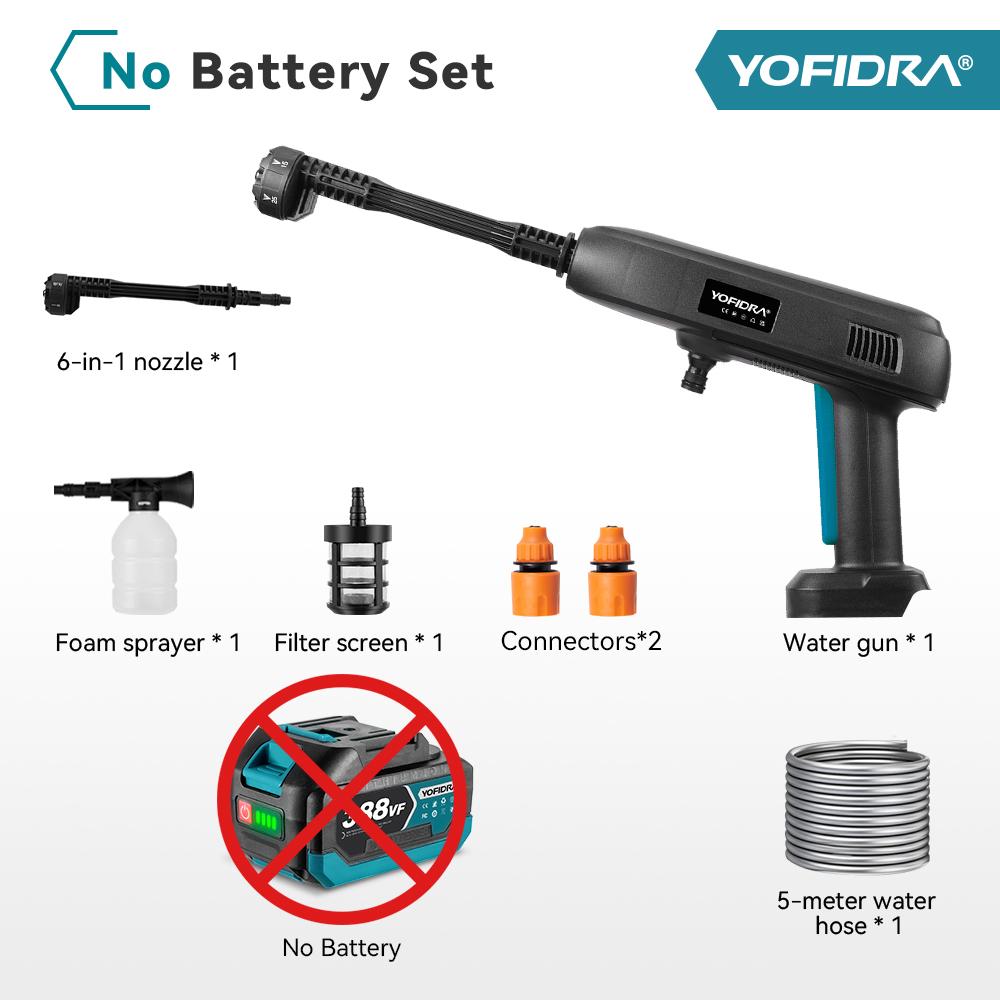 

YOFIDRA 6 В 1 Мойка высокого давления для автомобиля с резервуаром для воды Портативный инструмент для чистки Садовый распылитель Для аккумулятора Makita 18 В Штырьки Without battery