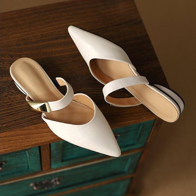 Nuove Pantofole da Donna Estive a Mezza Punta Moda Sexy Punta Acuta Tacco Grosso Scarpe Minimal Eleganti Monocolore Sandali da Pendolari