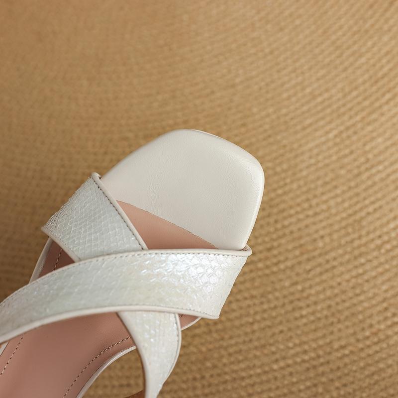 Fashion Women's New Summer Genuine Leather, Fish Skin, Exposed Toe, Thick Bottom, Waterproof Platform, High-heeled Fashion Sandals