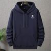 Basic-letter Men Hoodie Front Tiny Letter Logo Chest Print, Clean Minimal Graphic, Thick Fleece Pullover Sweatshirt for Outdoor Day Trips