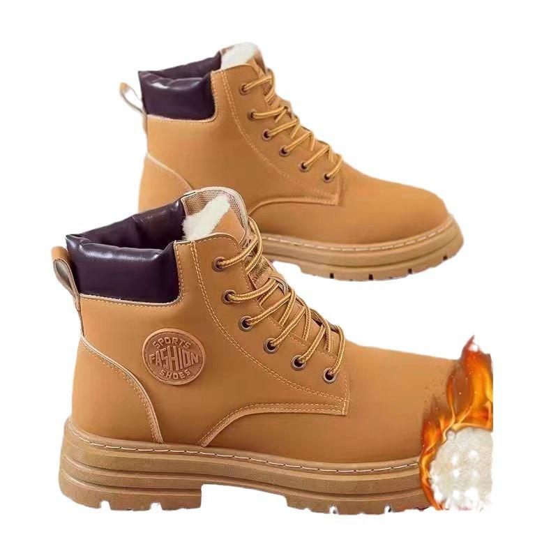 Rhubarb boots winter velvet thickened warm Martin boots retro shoes high-top British style thick-soled leather boots