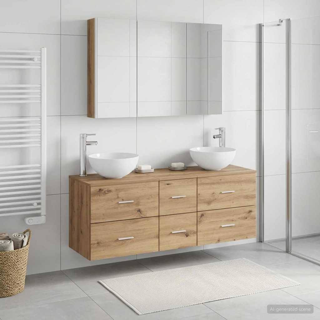 Bathroom Furniture Set 4 pcs Artisan Oak Engineered Wood and Glass