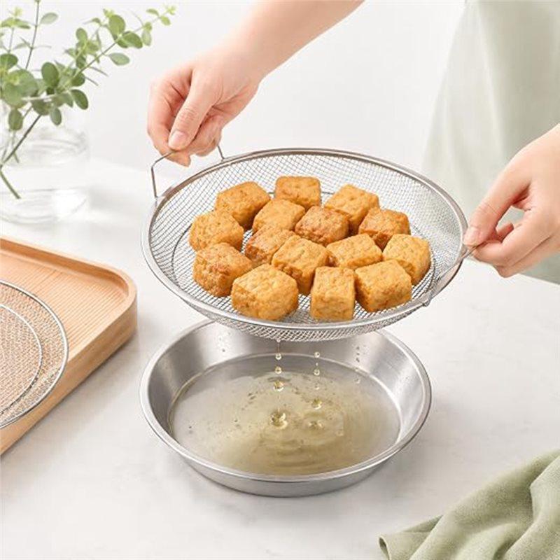 J1UL1N Grease Drainer 9.5 Inch Stainless Steel Mesh Colander Oil Drainage Tray Non-Stick BBQ Grill Rack Dishwasher Safe