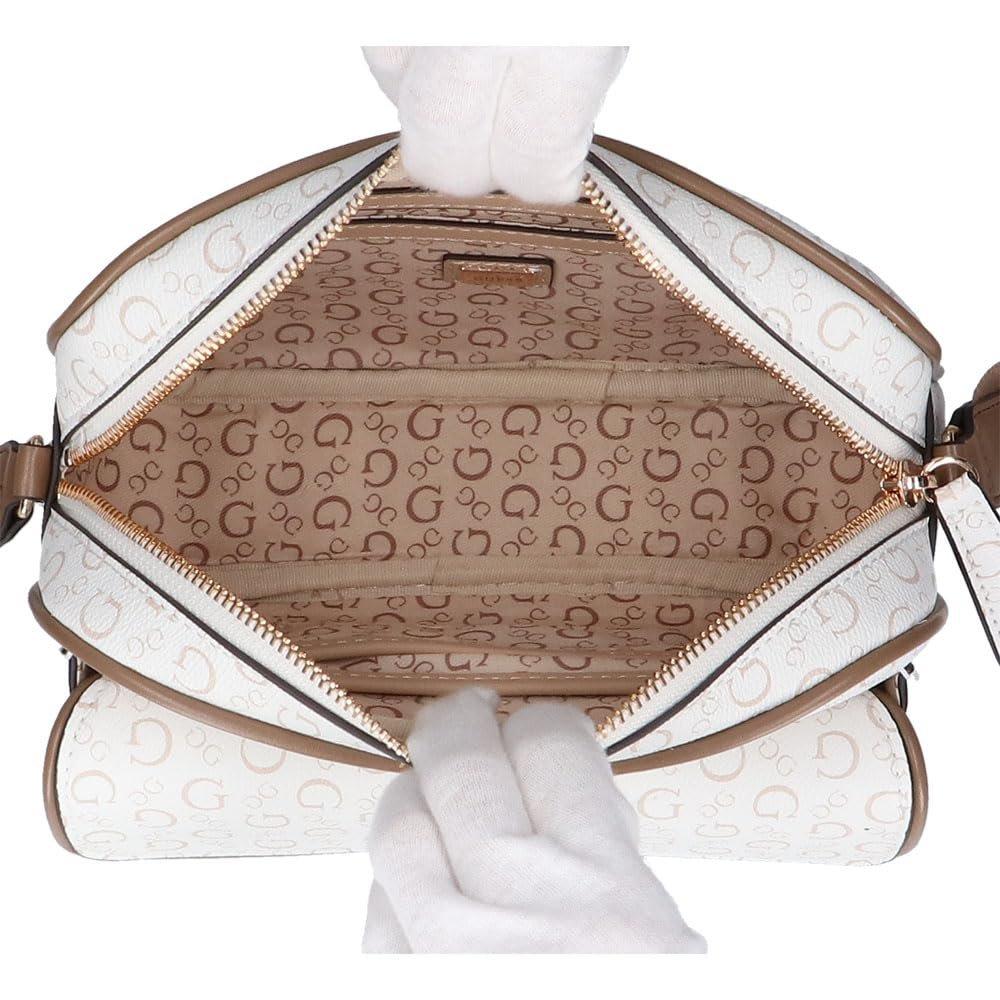 GUESS Erin Mini Crossbody Top Zip Shoulder Bag SG172770 White Monogram Pattern with Logo Strap