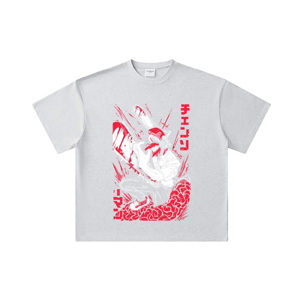 260 GSM Double Yarn 32 Count 100% Cotton Chainsaw Man V28 Denji Print Unisex Heavy Cotton T Shirt