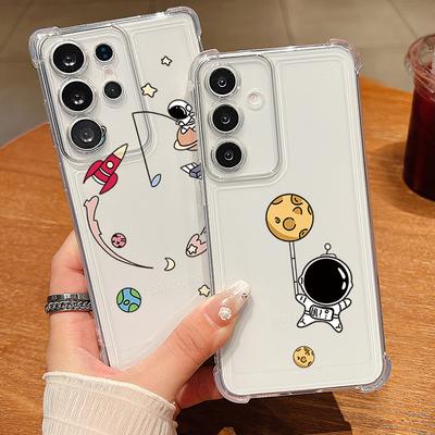 Cartoon Astronaut Print Phone Case For Samsung Galaxy A57 A37 A17 A56 A16 A55 A36 A26 A15 A35 A54 A53 Clear Shockproof TPU Cover