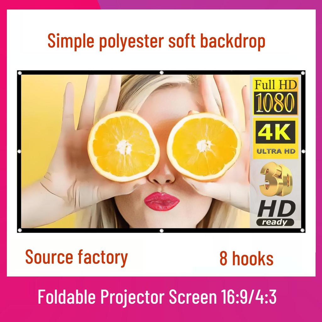 Portable Polyester HD Projection Screen - Foldable, 60 To 150 Inches, for Indoor/Outdoor Use