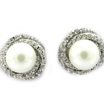 [G9032] - Ασημένια Σκουλαρίκια 'Beauty Pearl' λευκά