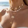 4Pcs Zinc Zinc Alloy Pearl Shell Starfish Necklace Set Multi-Layer Starfish Beach Pendant  Daily