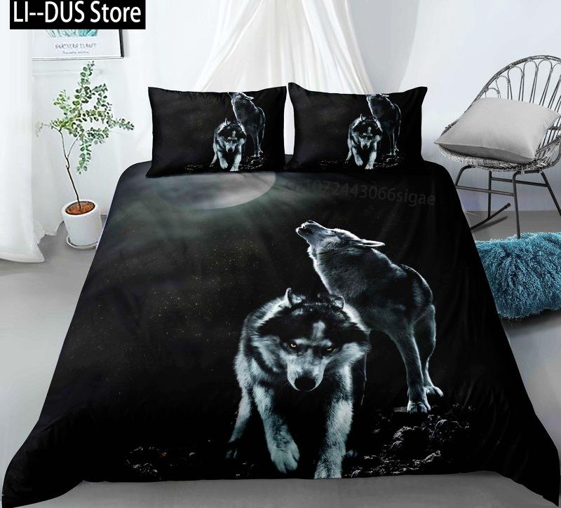 New Wolf Bedding Set Single Twin Full Queen King Size Animal Bloodthirsty Wolf Bed Set Aldult Kid Bedroom Duvetcover Sets 3D 037