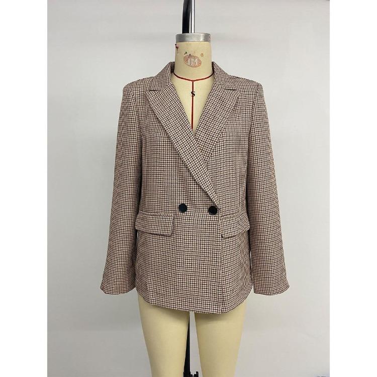 New Spring Autumn Vintage Houndstooth Blazer Women Office Casual Commute Outerwear