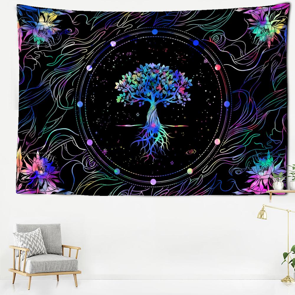 Colorful Petal Life Tree Tapestry Wall Hanging Psychedelic Witchcraft Hippie Tapiz Bohemian Living Room Bedroom Home Decor