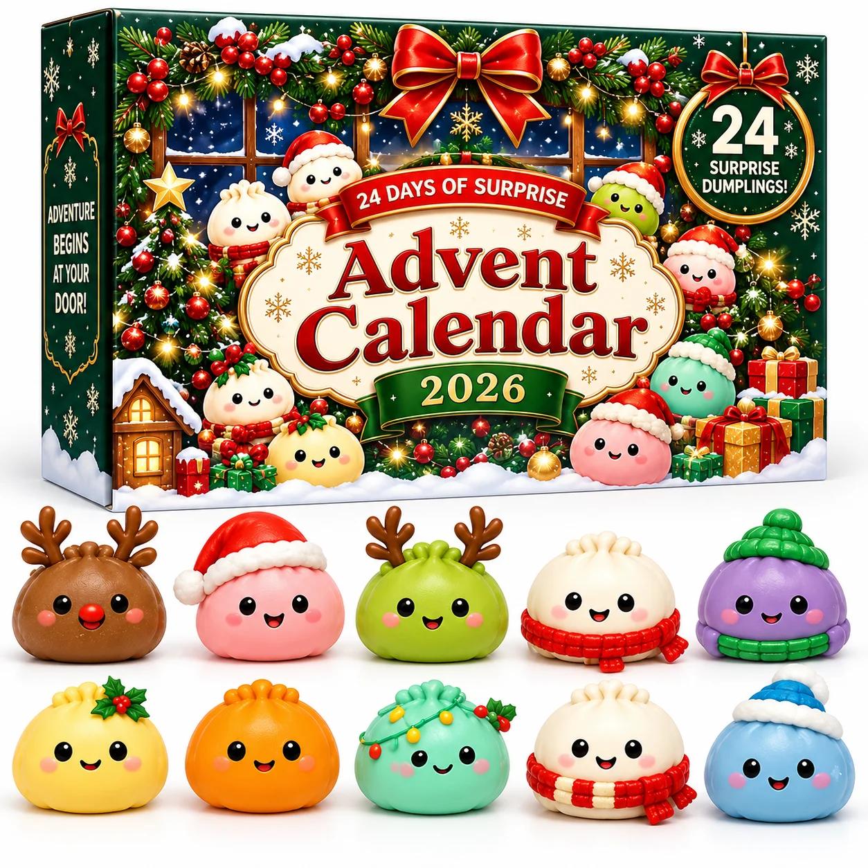 Kerst Squishy Adventskalender 2026 24 Dagen Dumpling Aftelling Mystery Box Langzame Terugslag Sensorische Fidget Verrassingscadeauset