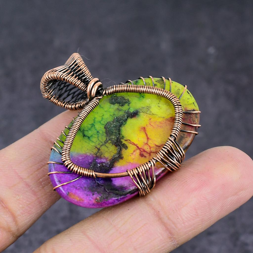 Quartz Solaire Arc-en-Ciel Naturel Fil de Cuivre Enroulé Pendentif Arbre de Vie 1,65" m3w08