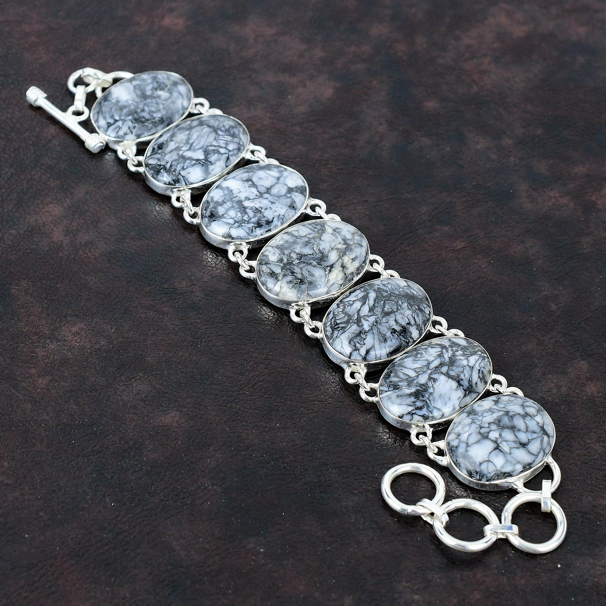 

Браслет из драгоценных камней Pinolith Jasper Браслет ручной работы Браслет из стерлингового серебра 925 пробы Регулируемый браслет-цепочка Подарок на годовщину Дизайнерские украшения Adjustable