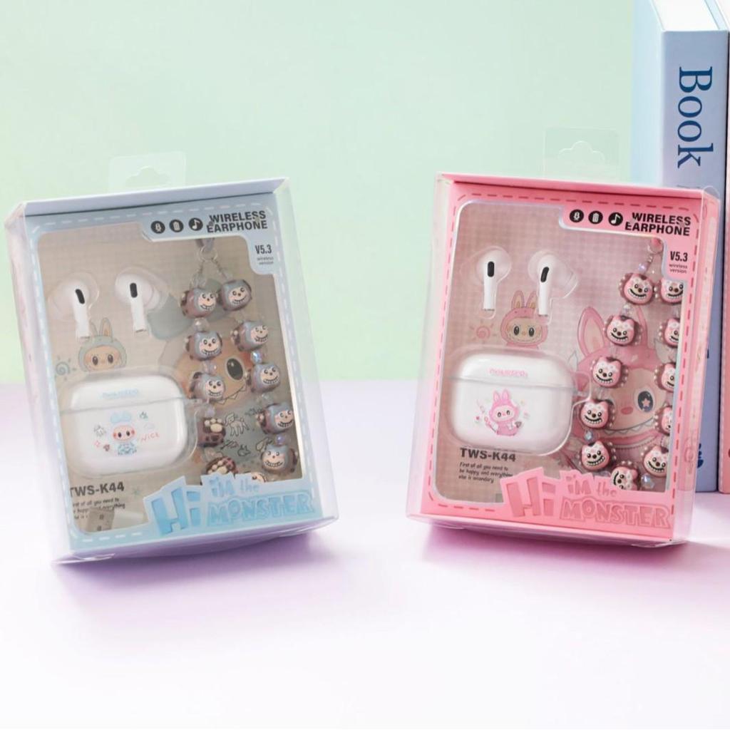 TWS-K44 Wireless Bluetooth Earphones with DIY Hand-Painted Beaded Keychain Case