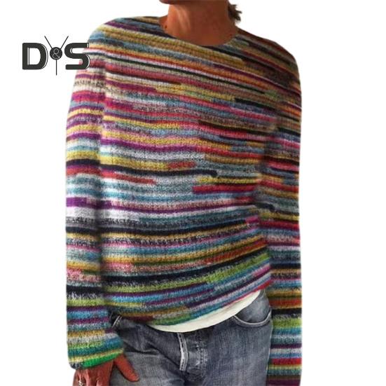 

Женский свитер с круглым вырезом, длинным рукавом, графическим принтом, пуловер, свитер свободного кроя, толстый теплый трикотаж, повседневная одежда L разноцветный