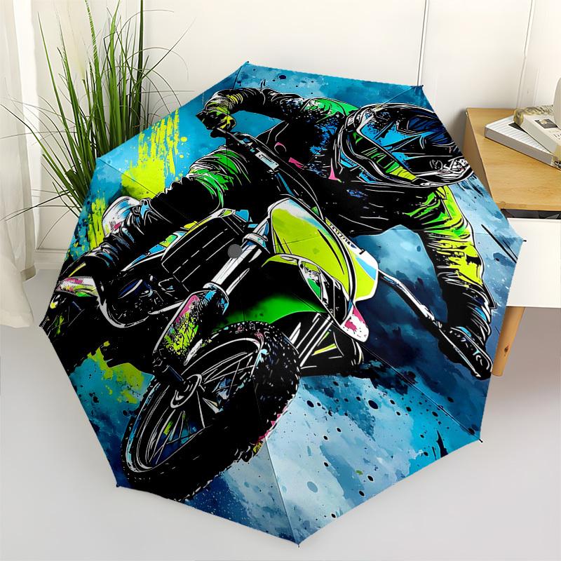 1pc Automatic Folding Umbrella with Neon Green Splatter Design, Portable 3-Fold Design, 8-Rib Iron Frame, Outdoor, Ideal Gift for Fans, Travelers, Dai