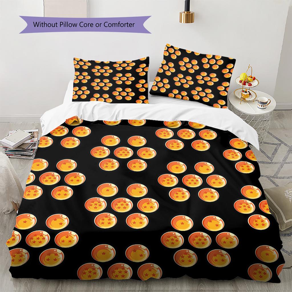 Dragon Ball Logo Pattern Bedding Quilt Set Quilt Cover Pillowcase Home Birthday Gift(1 * duvet cover + 2 * pillowcase, without core)