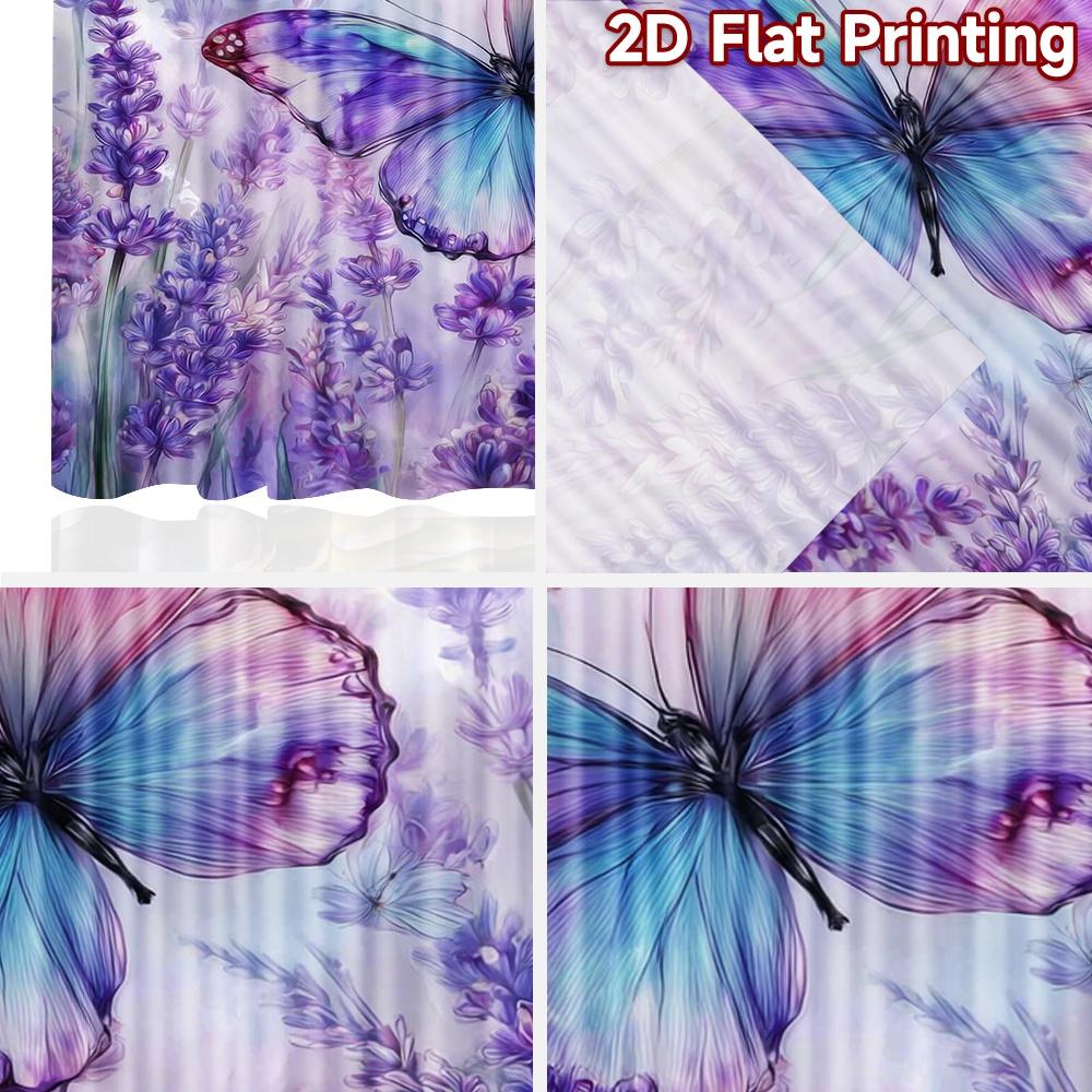 2D flat printing 2pcs Curtain Scene Curtains Butterflies and Lavender Flowers Digital Printed Polyester Drapes Family Party