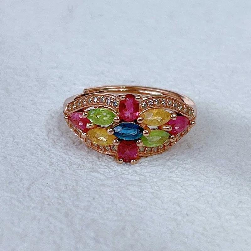 

SACE GEMS стерлингового серебра 925 пробы 2,5*5 мм натуральный турмалин кольца с драгоценными камнями для женщин обручальное коктейльное вечерние изысканные ювелирные изделия в подарок Open разноцветный