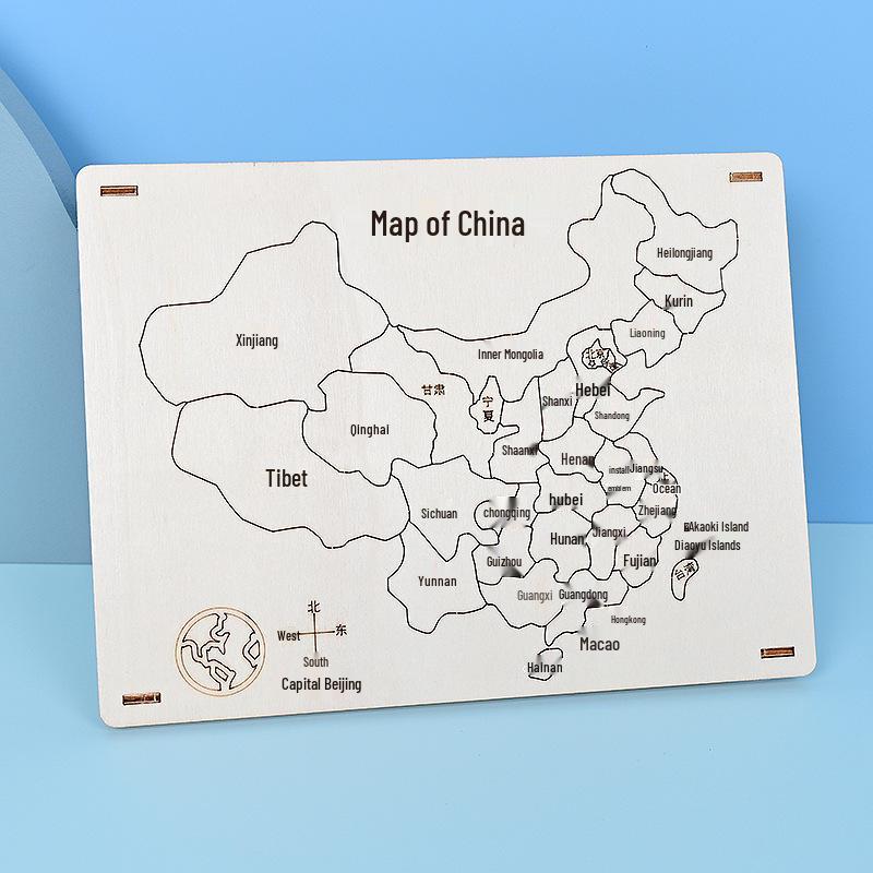 Handmade Wooden Geography Jigsaw Puzzle for Kids' STEM Learning