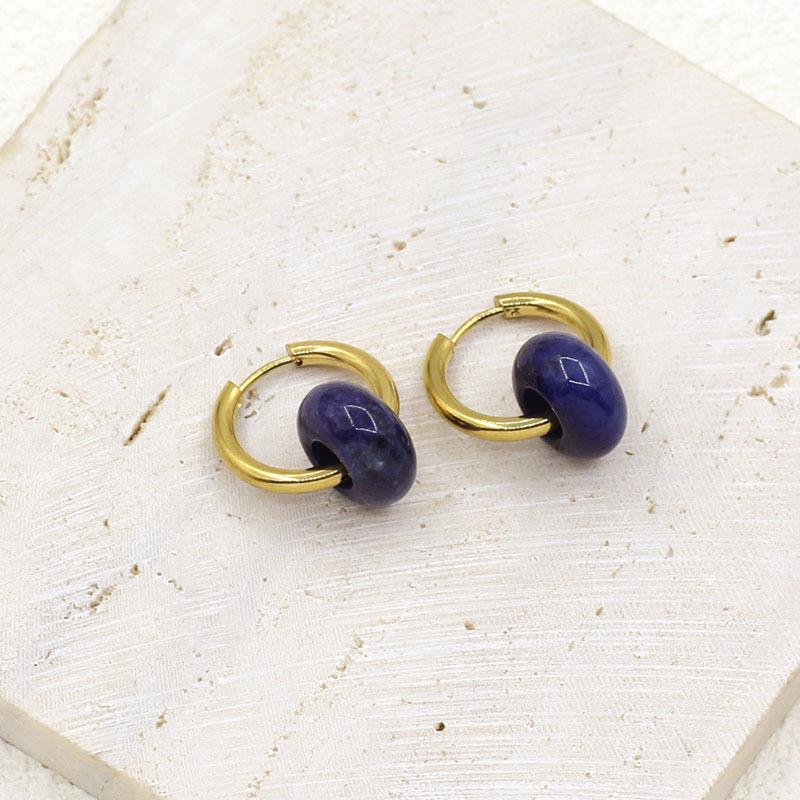 Chic Gold-Plated Stainless Steel Hoop Earrings with Natural Stone Pendants - European & American Street Style for Women