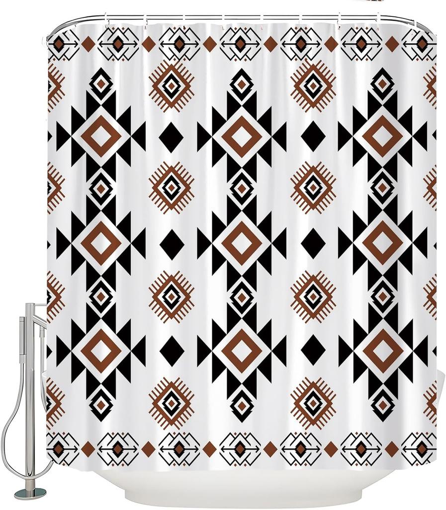 Shower Curtain Western Boho Abstract Pattern Geometric Vintage Native Simple Neutral Classic Southwestern Farmhouse White Black