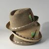 Vintage British Trilby Straw Hat Men Summer Breathable Jazz Fedora Beach Sun Caps Panama Cuban Travel Cap with Feather Chapeau