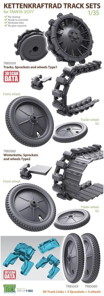 Studio World War II German Army Kettenkrad Track with Starting Wheel and Tire Type 1 Plastic Model Parts TR85059 T-Rex 1/35 (for Tamiya)