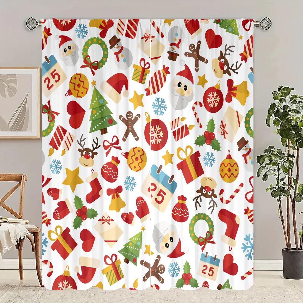 2pcs- Cute mini Christmas polyester material curtains, 42*84 roller bag curtains, bedroom, family room, home room, party decoration