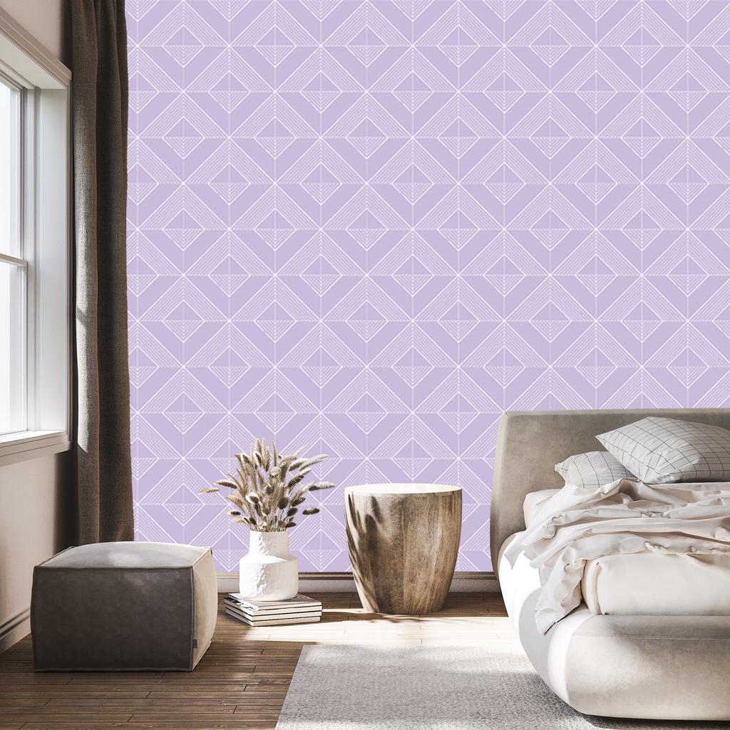 Geometric Diamonds Wallpaper Lavender and Light Gray 50x1000